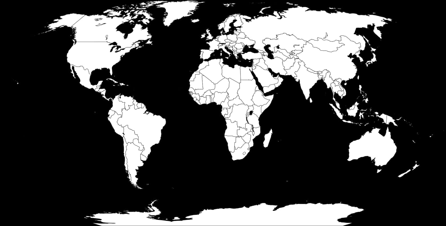 World Map Blackand White Outline