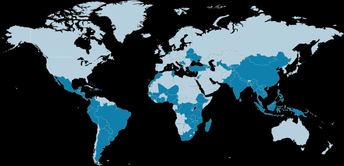 World Map Blue Highlighted Countries