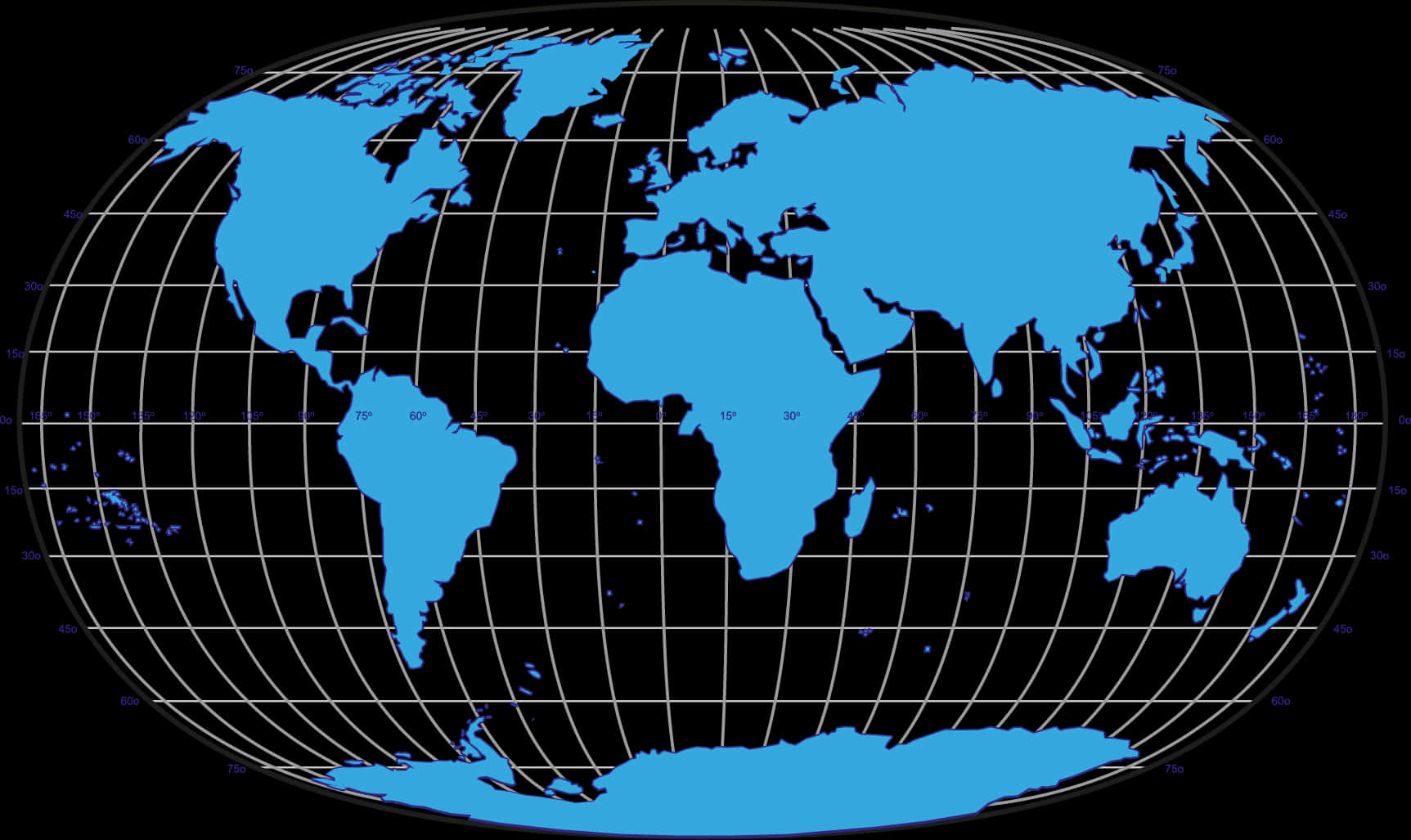 World Map Blueon Black