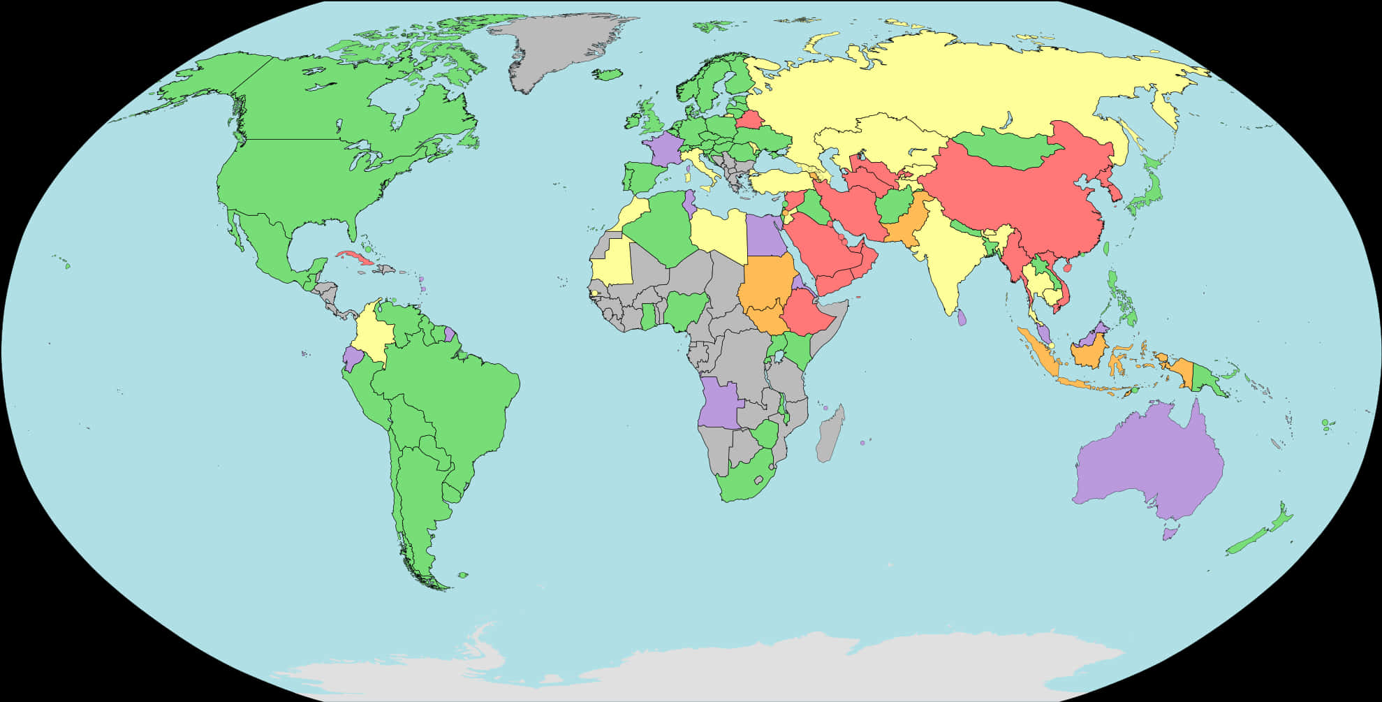 World Political Map Elliptical Projection