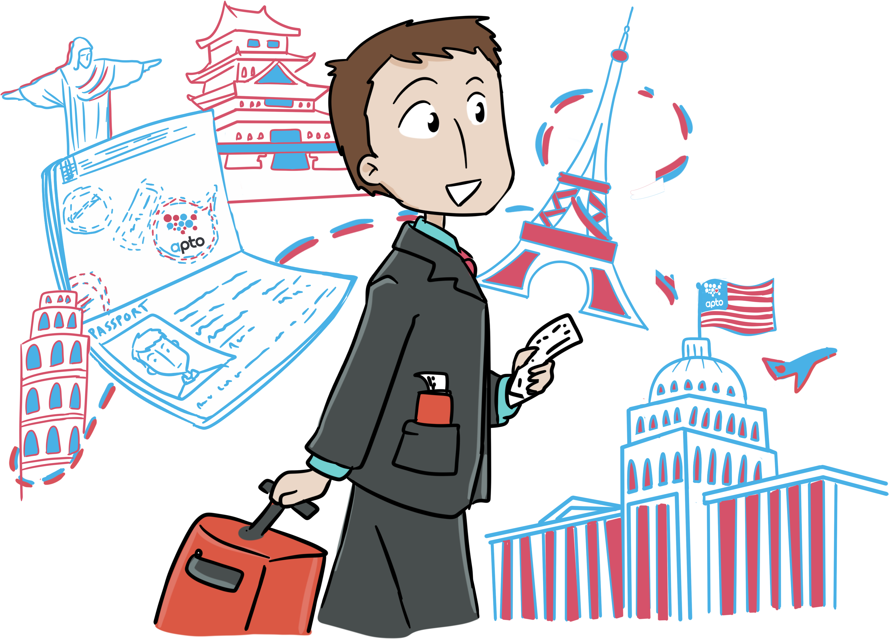 World Traveler Cartoon Illustration