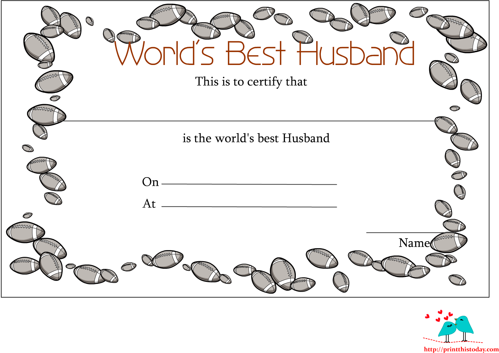 Worlds Best Husband Certificate Template