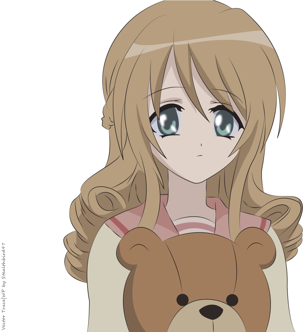 Worried Anime Girl With Teddy Bear