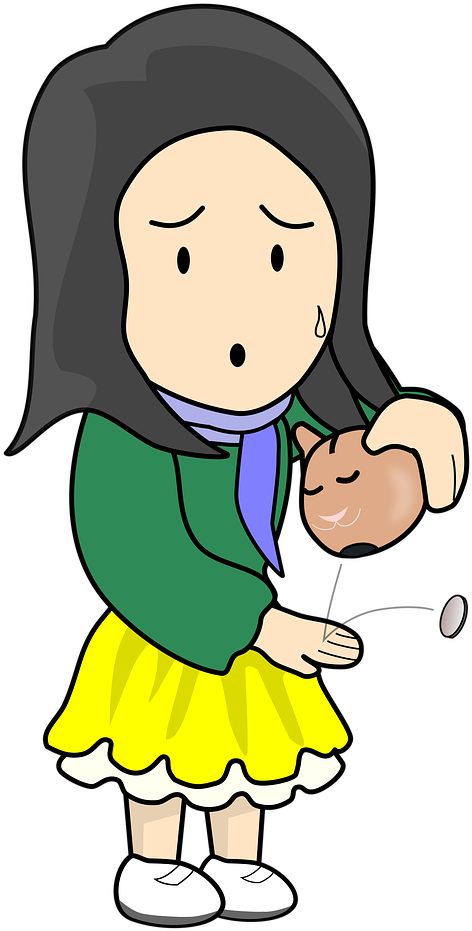 Worried Cartoon Girl Losing Coins