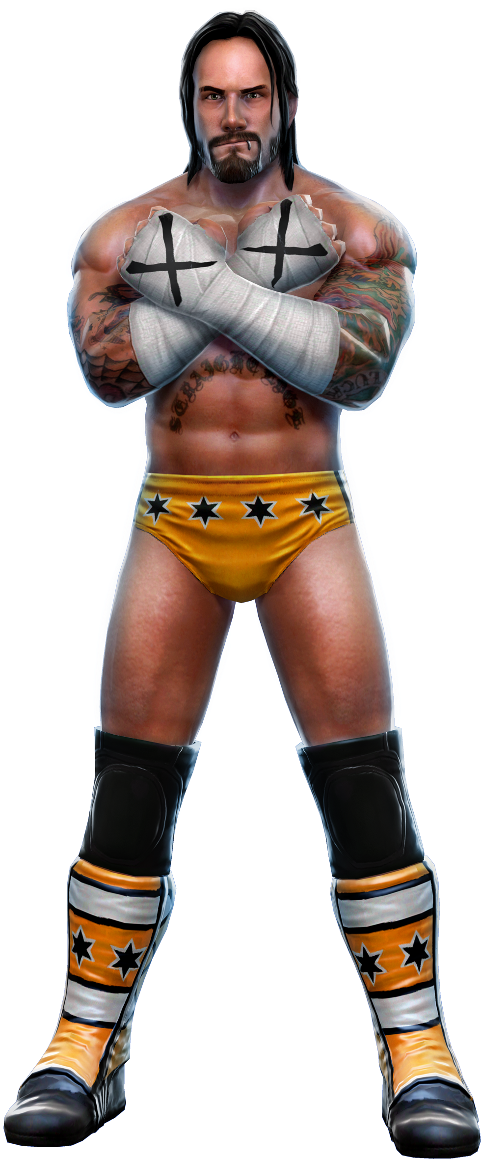 Wrestler_with_ Tattoos_and_ Star_ Trunks