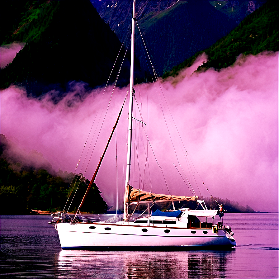 Yacht In Misty Fjords Png 05242024