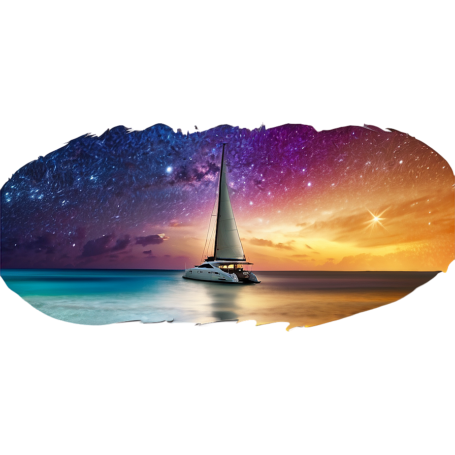 Yacht Ocean Night Sky Png 48