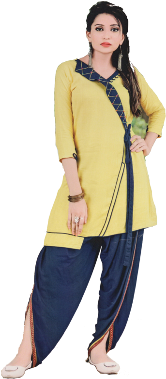 Yellow Blue Salwar Suit Model Pose