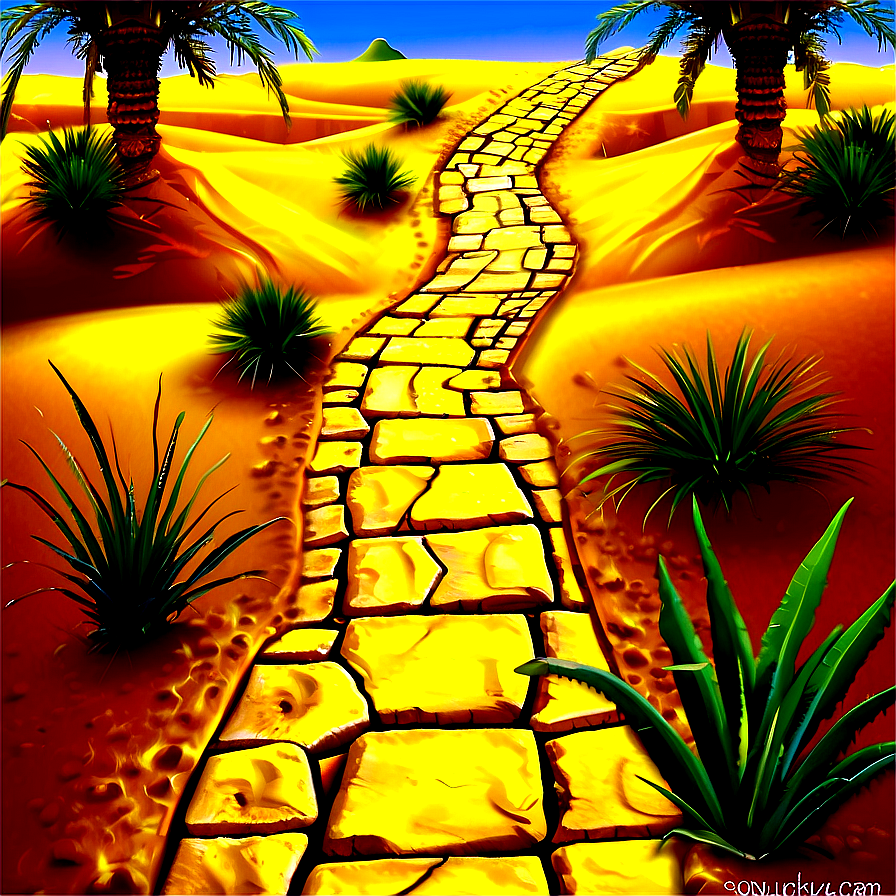 Yellow Brick Road Through Desert Oasis Png Kwh51