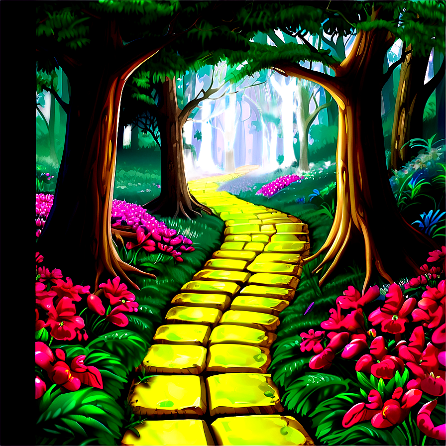 Yellow Brick Road Through Magical Forest Png Ejy