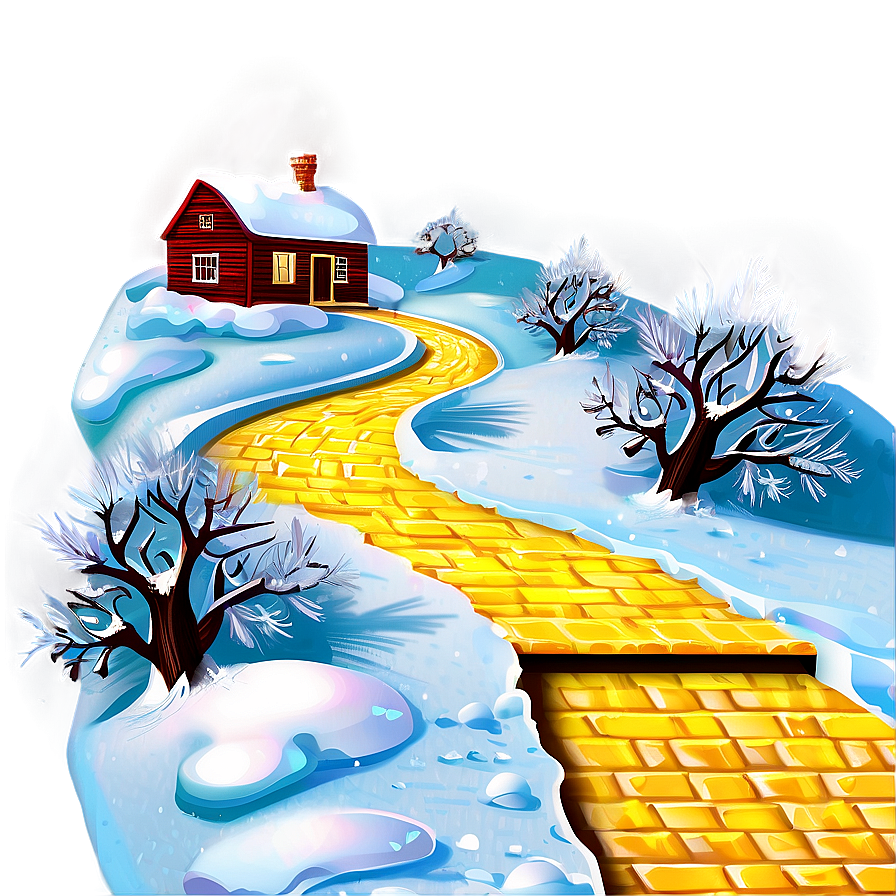 Yellow Brick Road Through Winter Snow Png 06262024