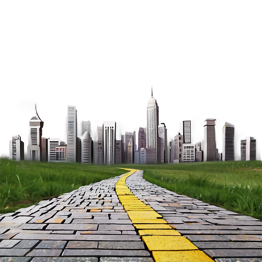 Yellow Brick Road With City Skyline Png Bpq