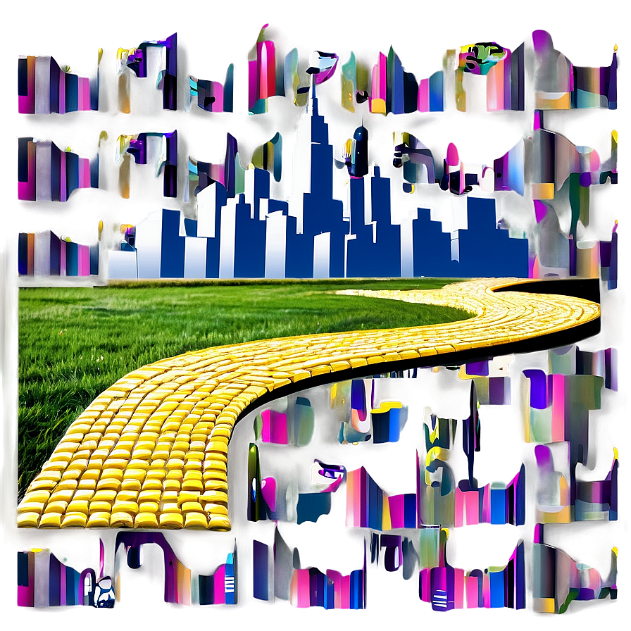 Yellow Brick Road With City Skyline Png Qlv59