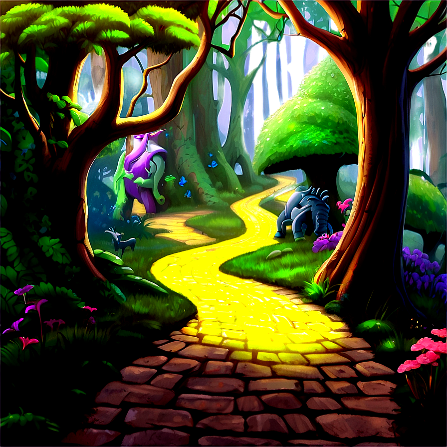 Yellow Brick Road With Magical Creatures Png 06262024