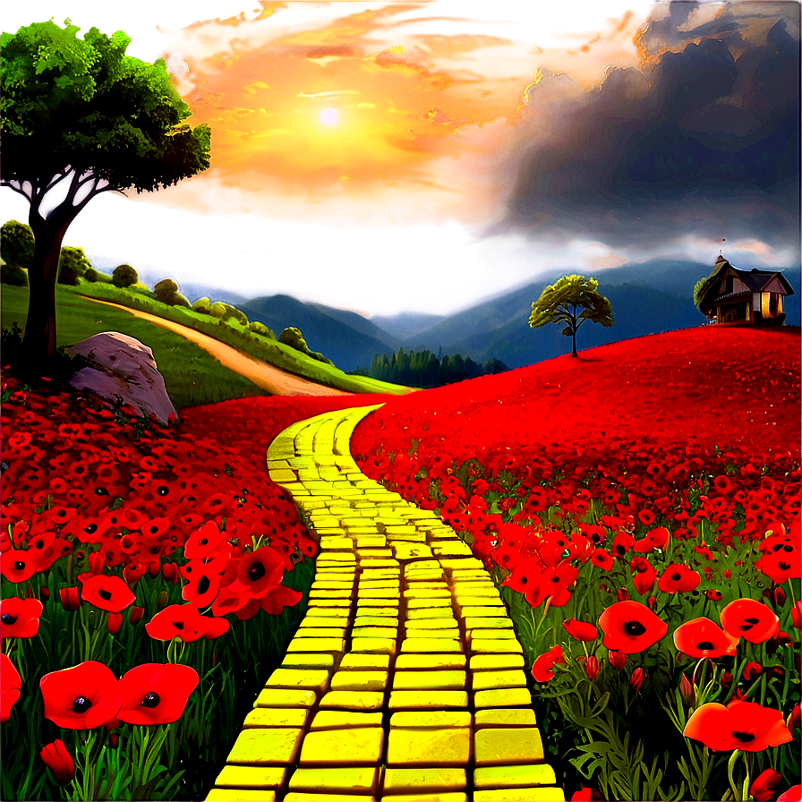 Yellow Brick Road With Poppy Fields Png 10