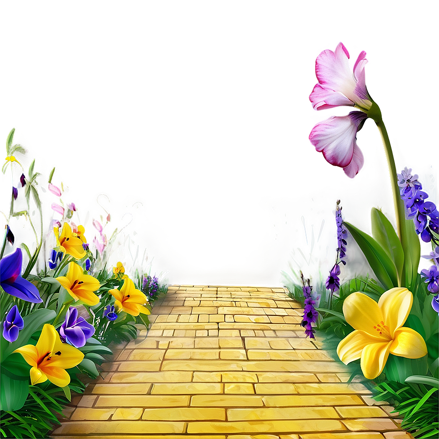 Yellow Brick Road With Spring Flowers Png 06262024