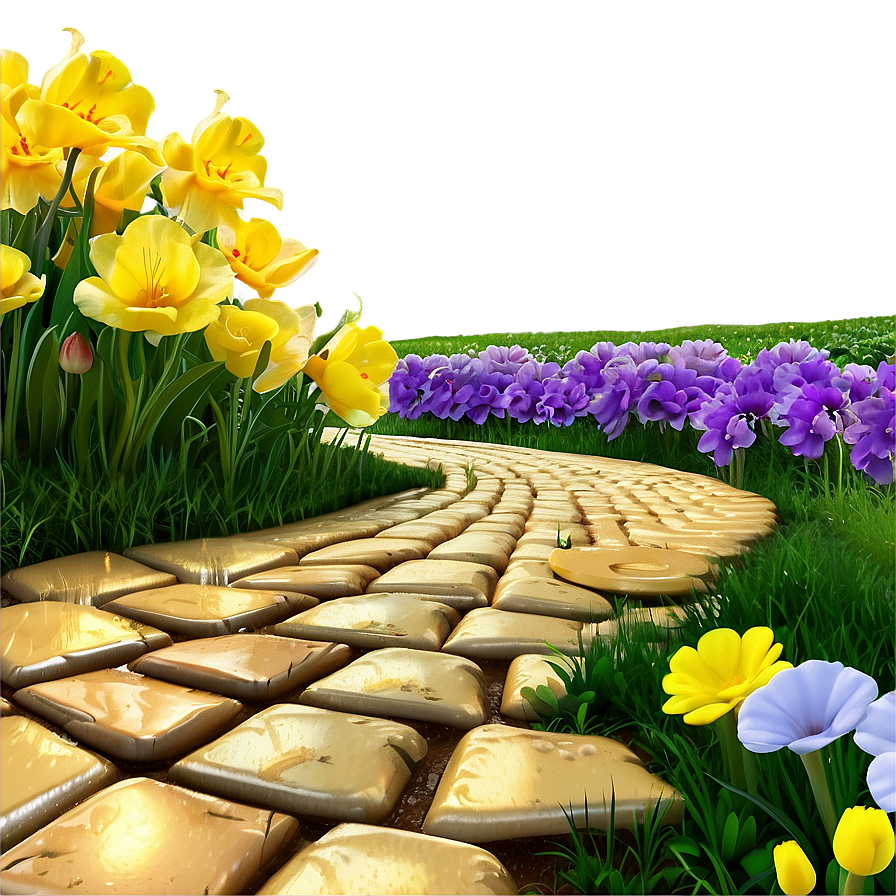 Yellow Brick Road With Spring Flowers Png 55