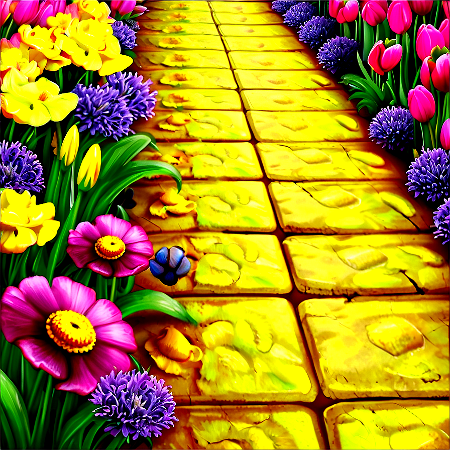 Yellow Brick Road With Spring Flowers Png Bvv46