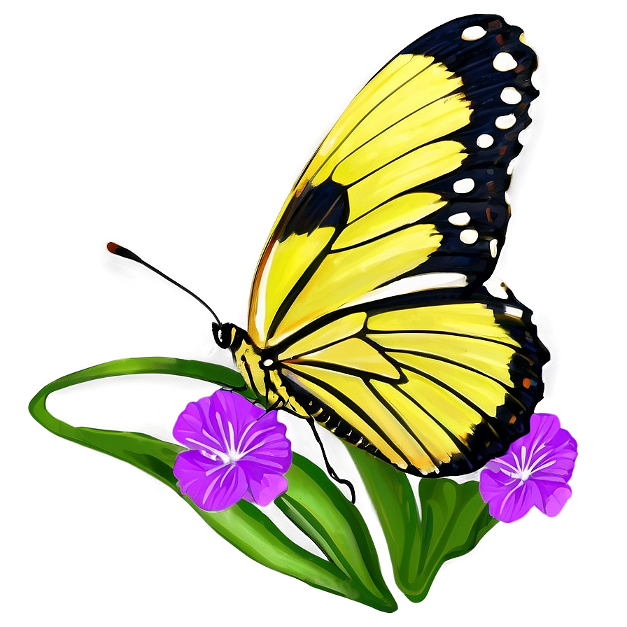 Yellow Butterfly On Flower Png 06292024