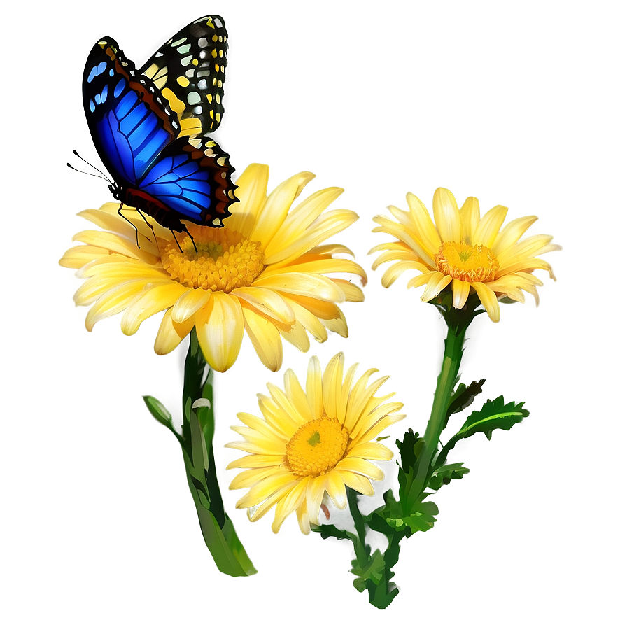 Yellow Daisy With Butterfly Png Mei