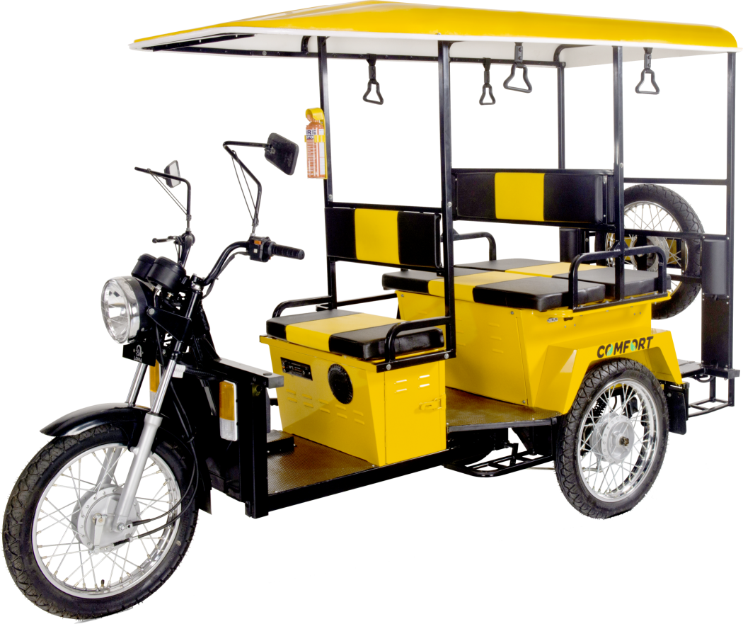 Yellow Electric Rickshaw Side View