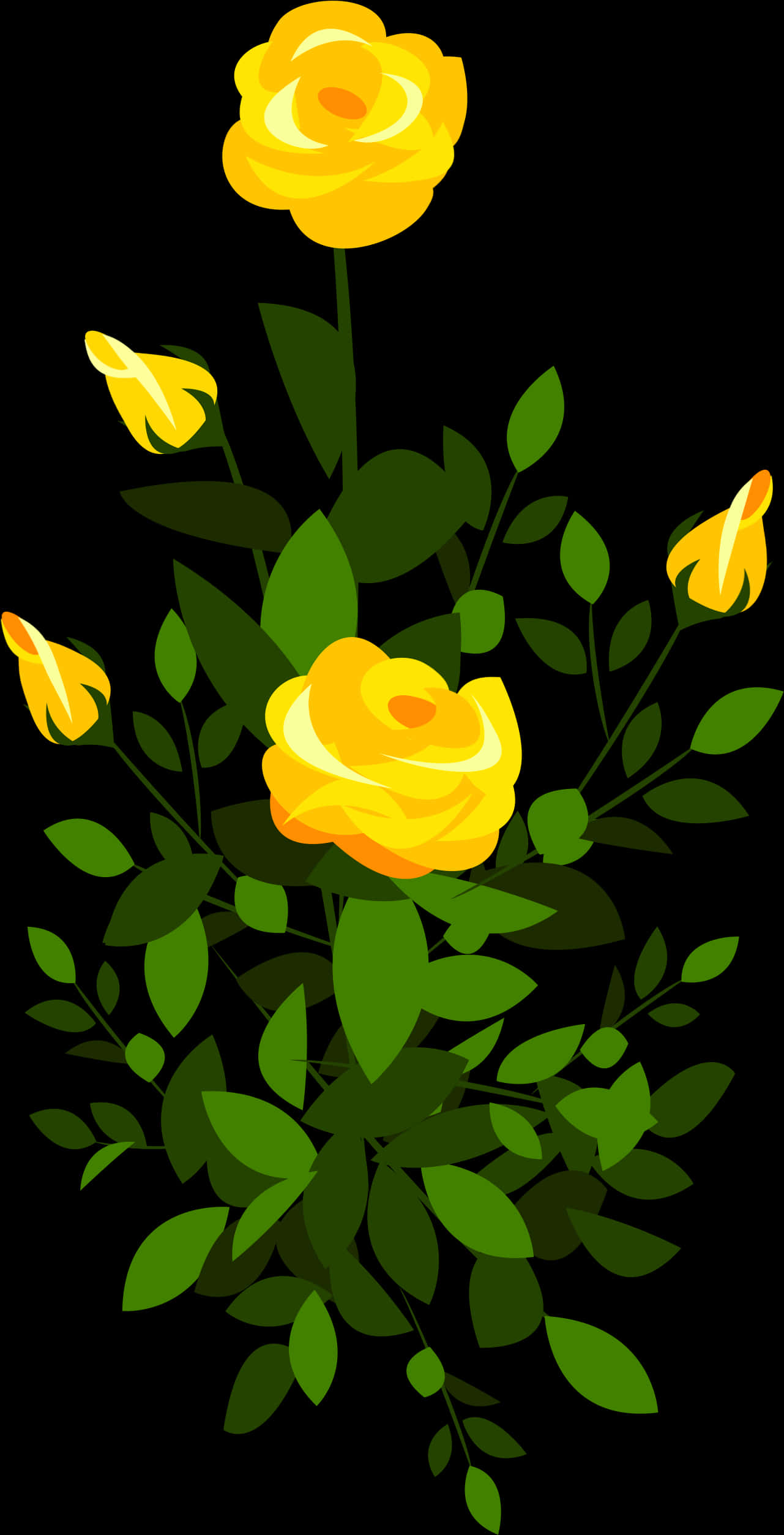 Yellow Rose Bush Vector Illustration