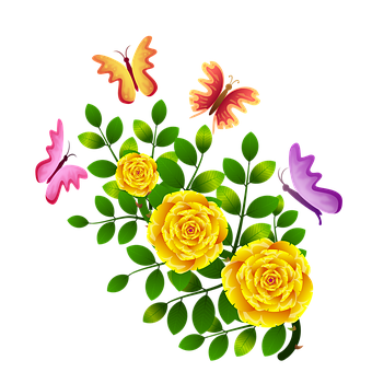 Yellow_ Roses_and_ Butterflies_ Vector