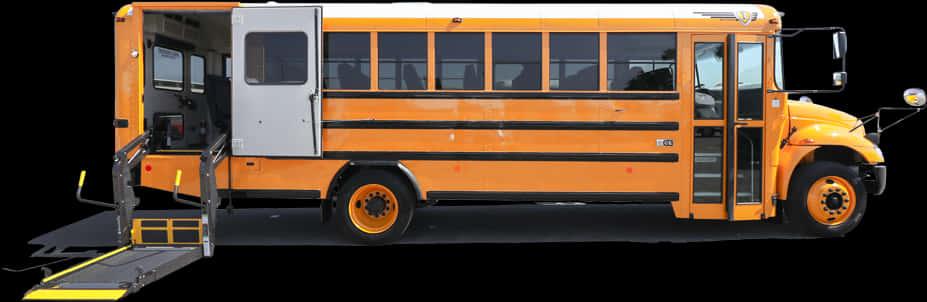 Yellow School Bus With Ramp Extended