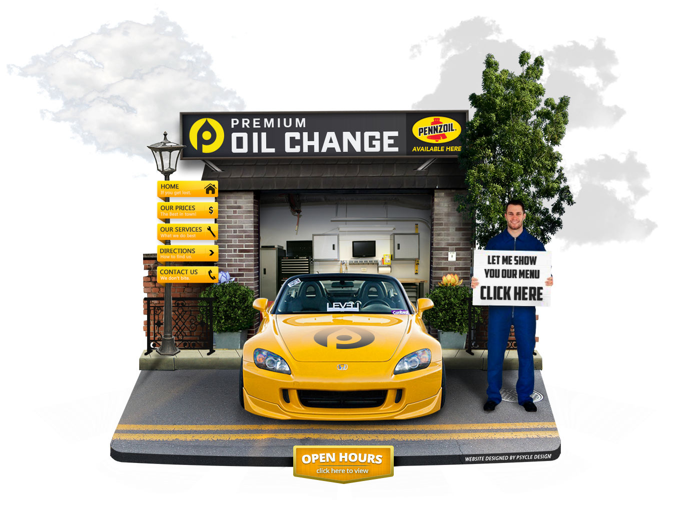 Yellow Sports Car Oil Change Service