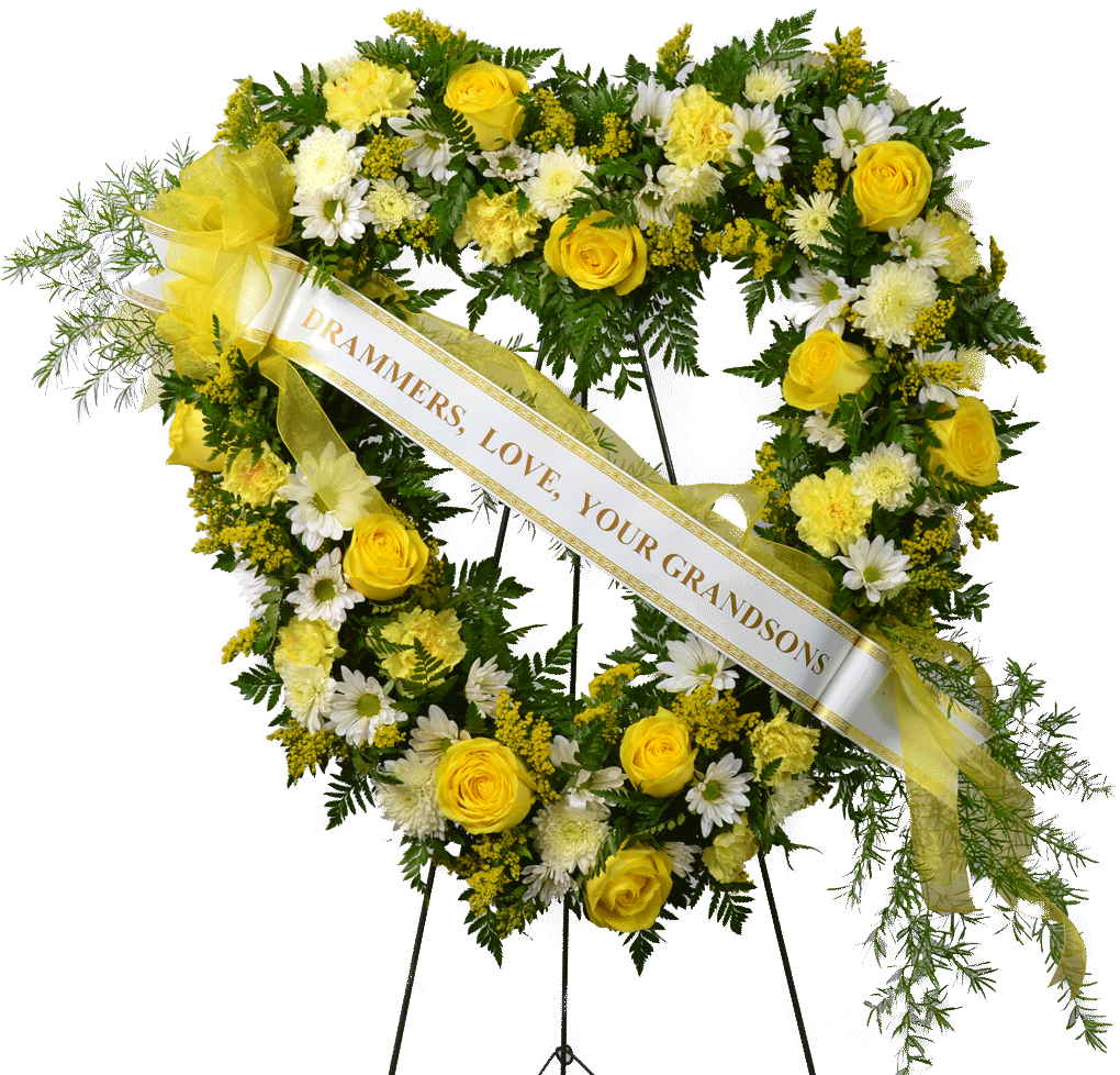 Yellow White Funeral Wreath Grandsons Love