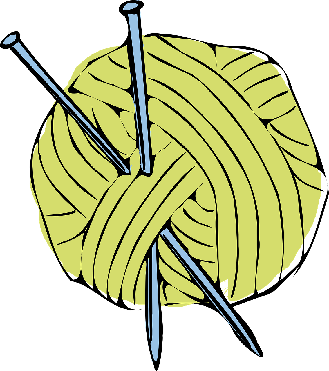 Yellow Yarn Ball With Knitting Needles
