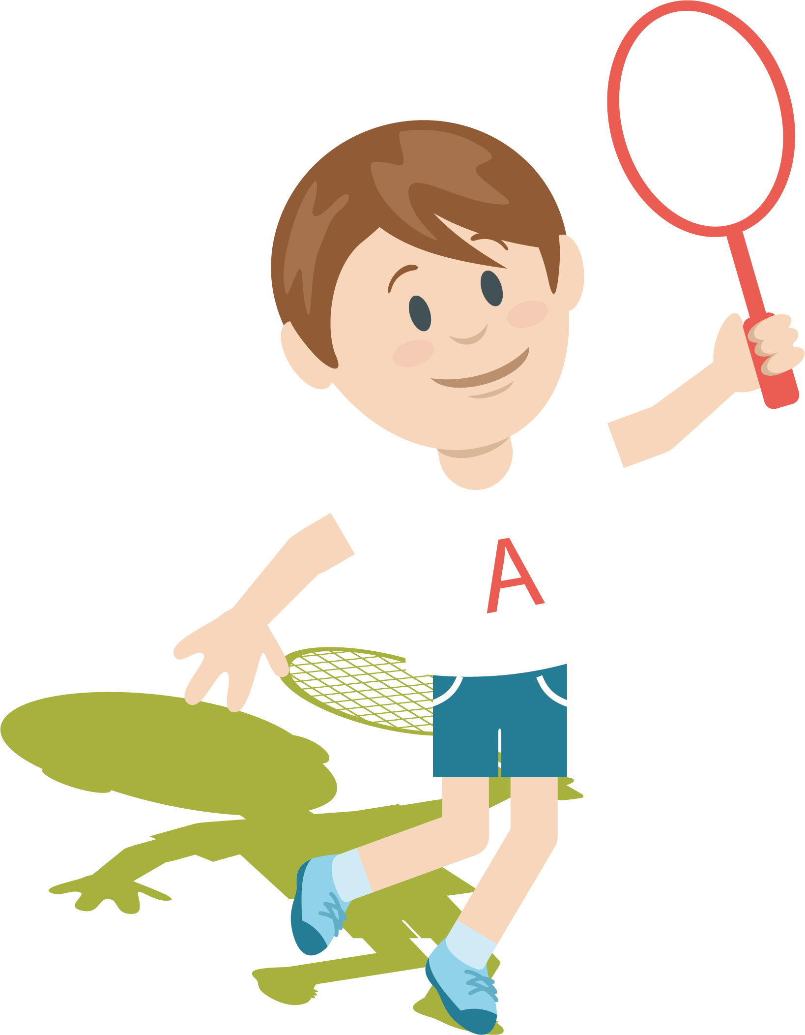 Young Boy Playing Badminton Cartoon