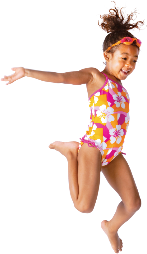 Young Girl Jumpingin Swimsuit