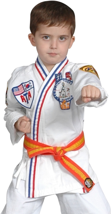 Young Karate Student Orange Belt Pose