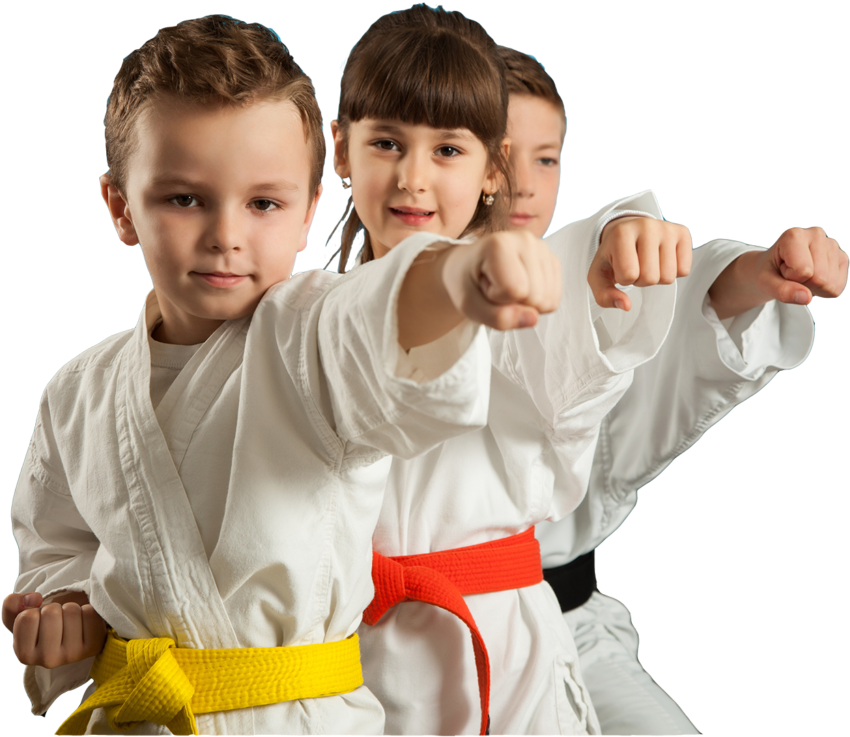 Young Karate Students Practicing Punches