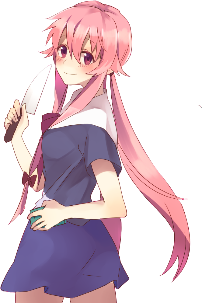 Yuno Gasai Pink Hair Knife Pose