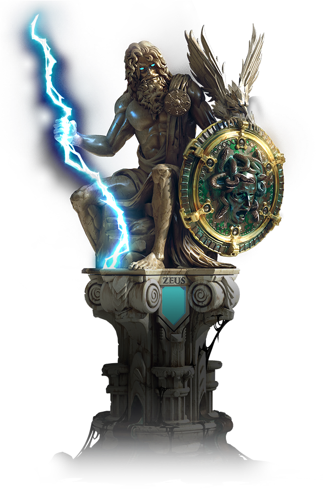 Zeus Greek God Statuewith Lightning Boltand Shield