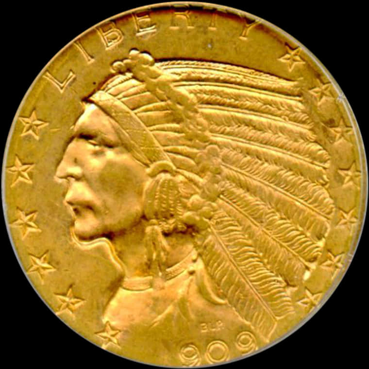 1909 Indian Head Gold Coin PNG image