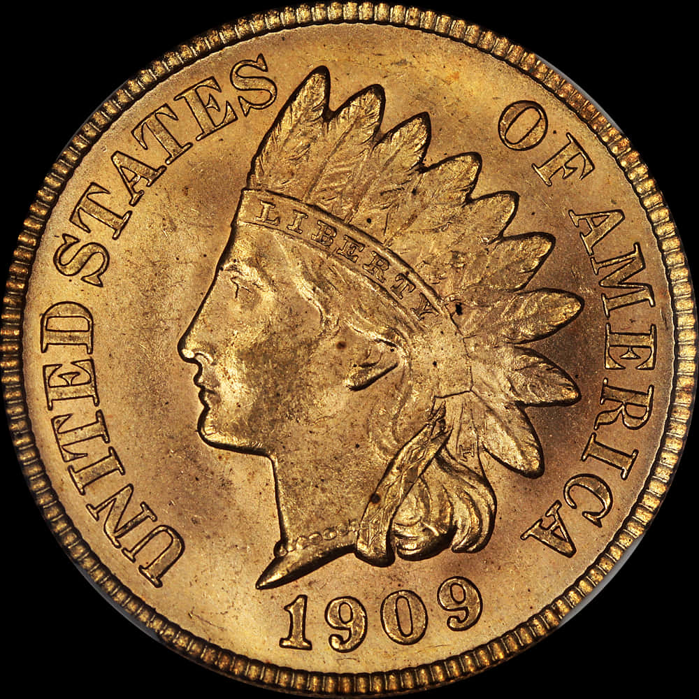 1909 Indian Head Gold Coin PNG image