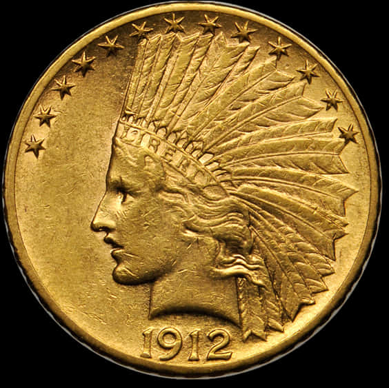 1912 Gold Indian Head Coin PNG image