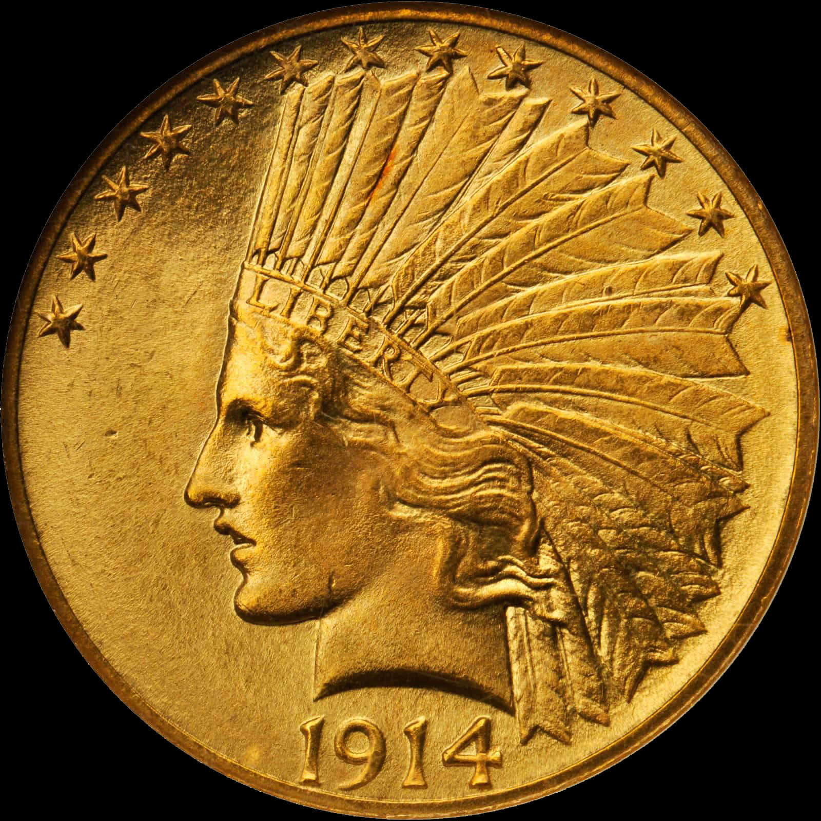 1914 Indian Head Gold Coin PNG image