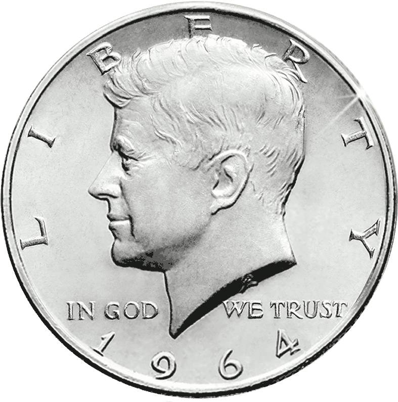 1964 Silver Half Dollar Coin PNG image