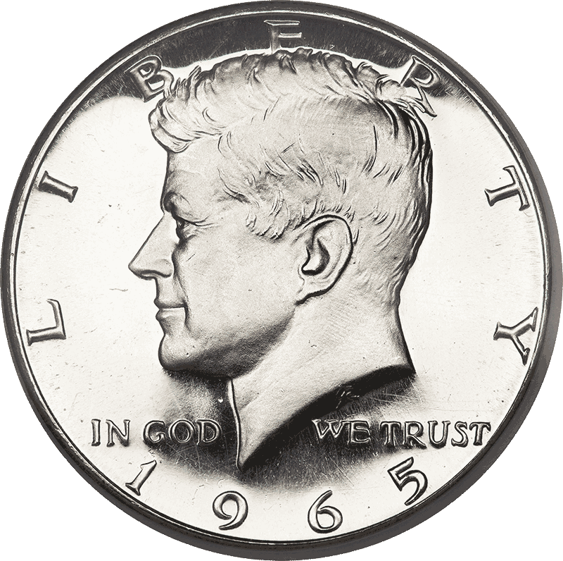 1965 Silver Half Dollar Coin PNG image