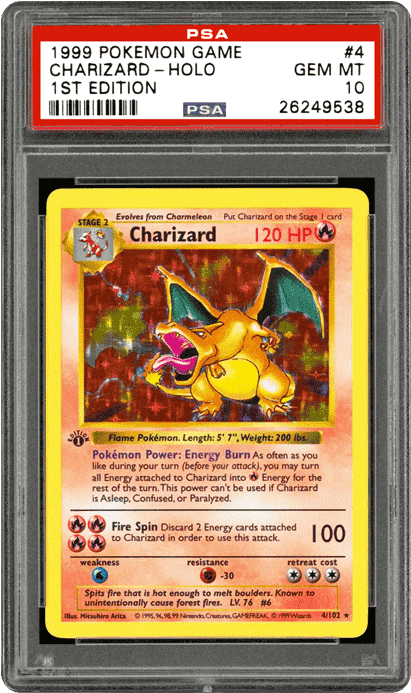 1999 First Edition Charizard Holo P S A G E M M T10 PNG image