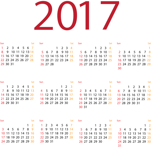 2017 Full Year Calendar Clipart PNG image