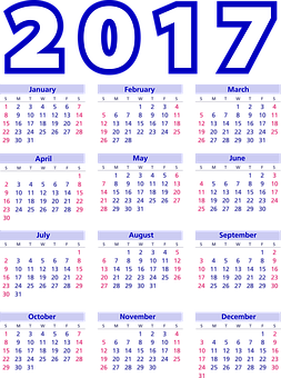 2017 Yearly Calendar Blue Background PNG image
