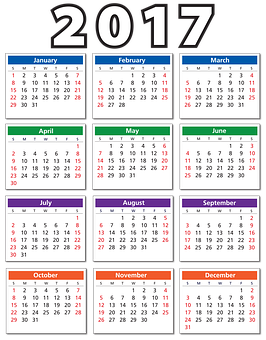 2017 Yearly Calendar Overview PNG image