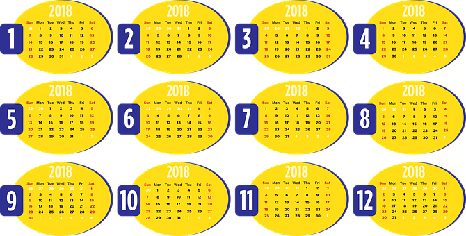 2018_ Yellow_ Oval_ Monthly_ Calendars PNG image