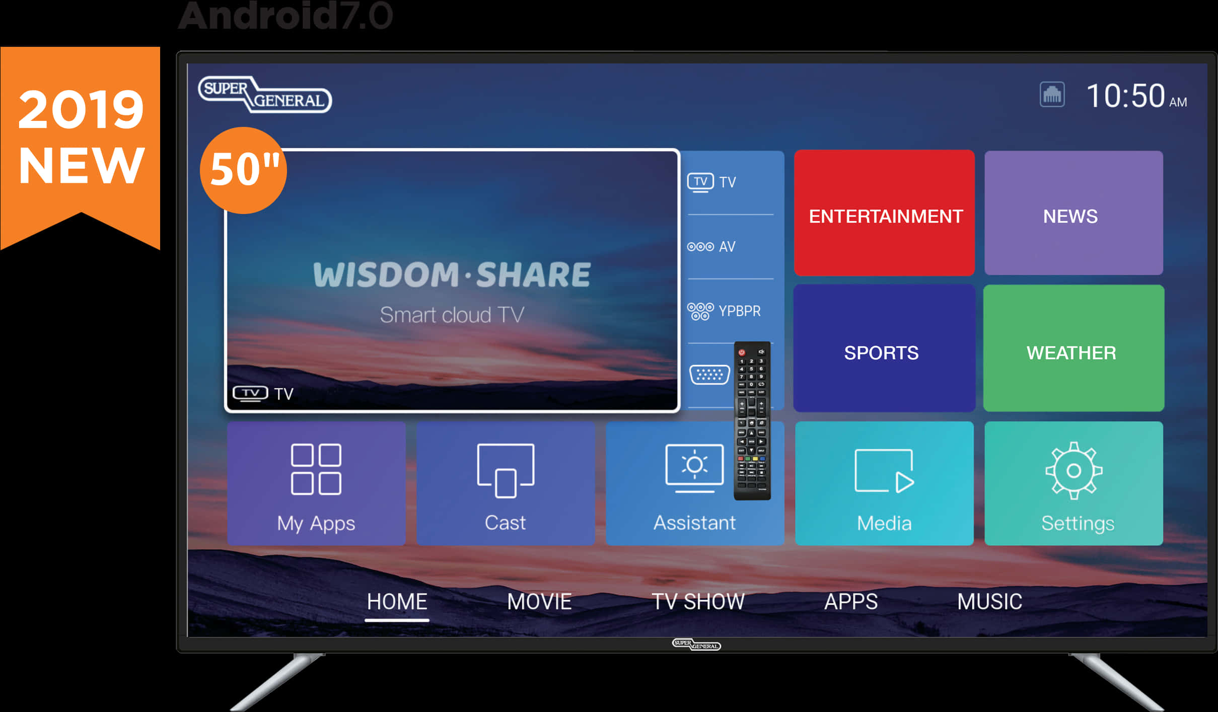 2019 New50 Inch Smart T V Interface PNG image