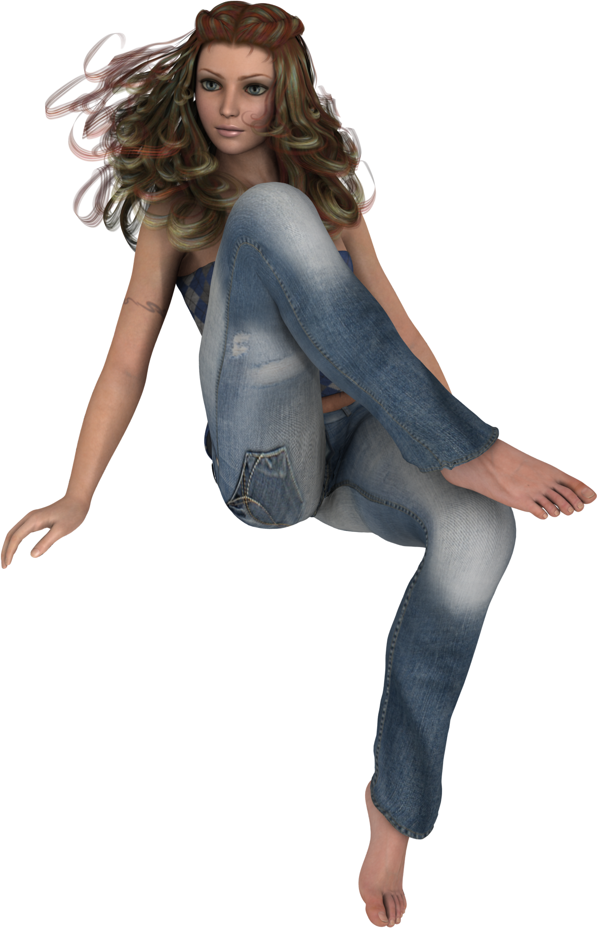 3 D Animated Female Characterin Jeans PNG image